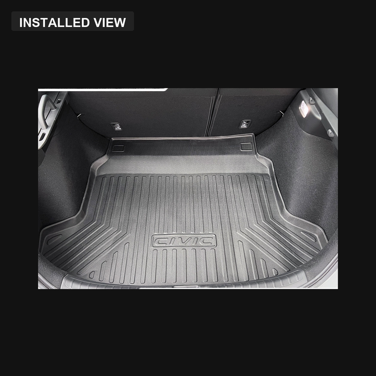 Boot tray installed in a Honda Civic 11th Gen FL1 or FL4 Hatchback