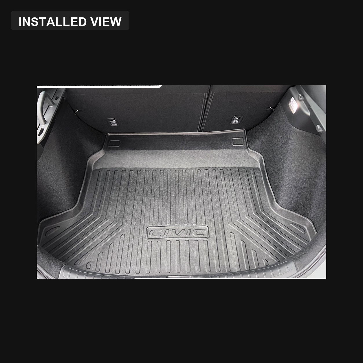 Boot tray installed in a Honda Civic 11th Gen FL1 or FL4 Hatchback