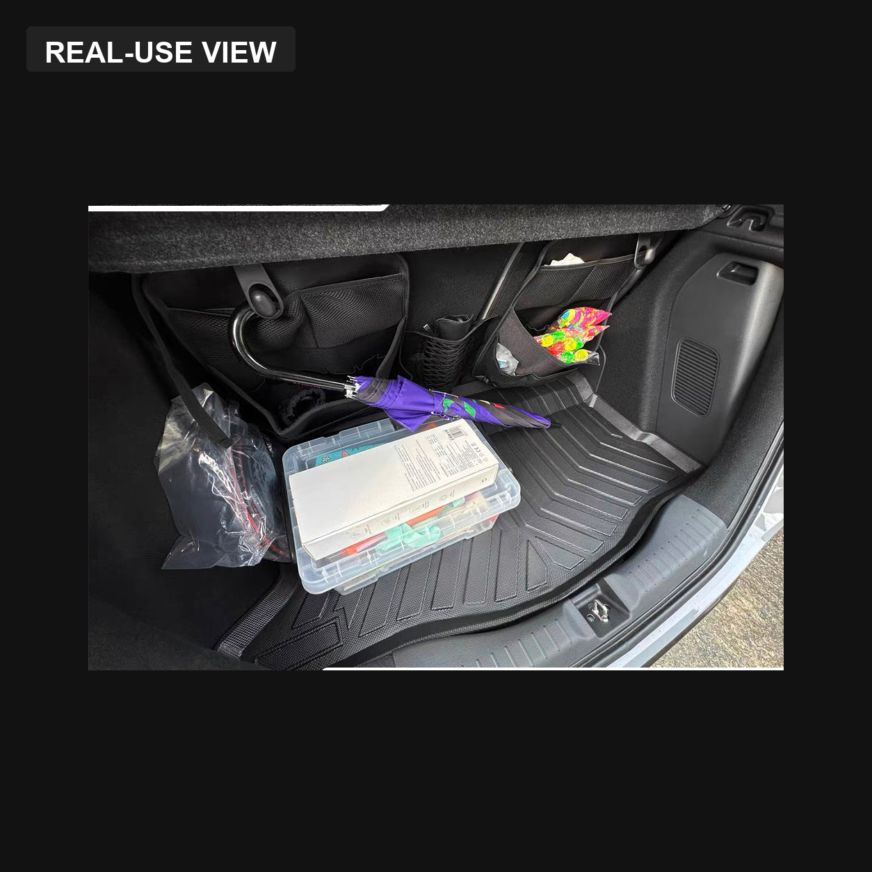 Honda Fit or Jazz 3rd Gen GP Hybrid boot tray real-use view with loose cargo