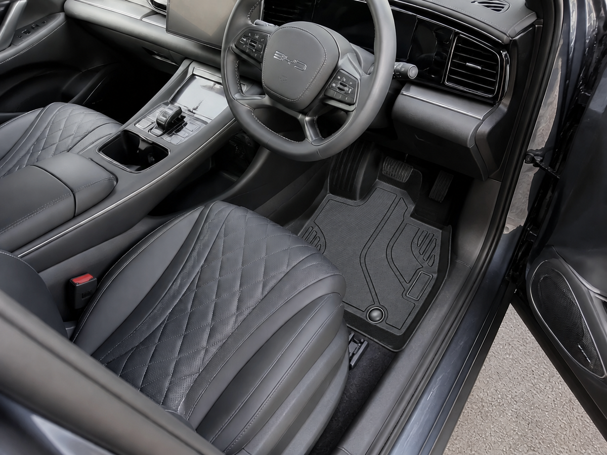 Illustrative front-cabin view of a BYD Sealion 7 TPE floor mat